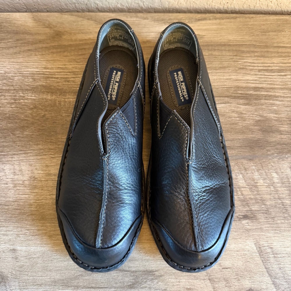 Hush Puppies Steel Toe Black Leather Loafers Slip Resistant ASTM F2413-11 Size 9 - Picture 1 of 11